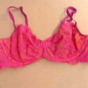 Victoria’s Secret 36D Neon Pink Lace Underwire Bra Sheer Sexy